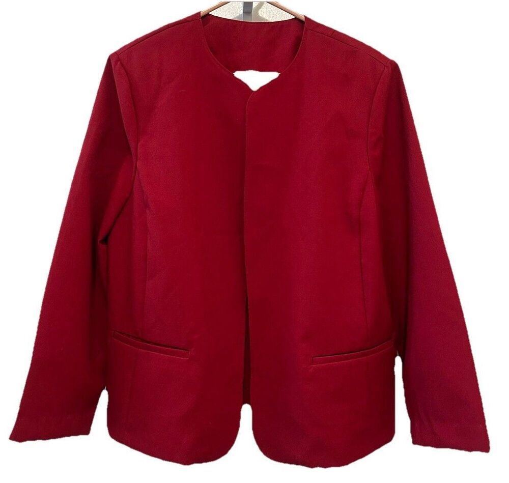 Vintage Ms Russ Blazer ILGWU Union Made USA Red Open Front Mod 60s 70s L XL